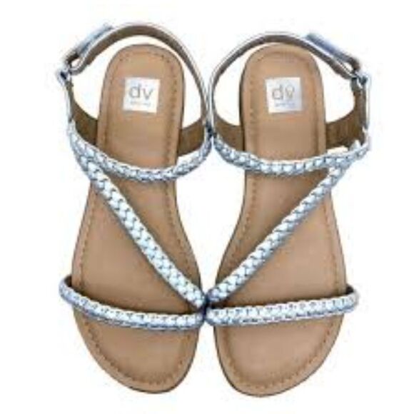 New DV Dolce Vita Silver Girls Braided Cassie beach sandal Vel-cro straps size 5 - Picture 3 of 4